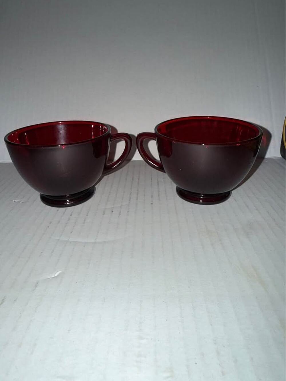 Vintage Anchor Hocking Royal Ruby Red Glass Footed Teacups Punch Cups Set of 2